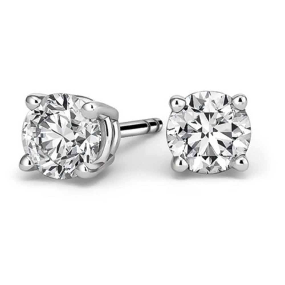 🆕 16k White Gold Round Cut Cubic Zirconia Stud Earrings CZ
